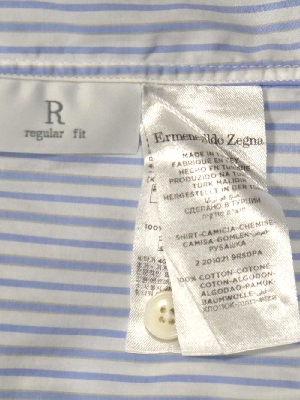 Ermengildo Zegna Mens Cotton Blue striped Dress Shirt 43/17 R - Picture 8 of 9